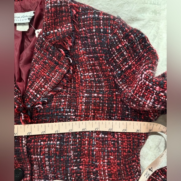 Giorgio fiorlini red pink black Tweed Jacket & Skirt Set fringe Y2K powersuit - Picture 8 of 9